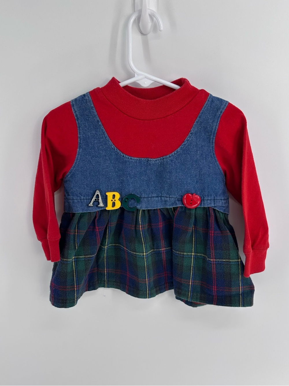 Buster Brown Vintage Babygirl Denim Shirt/Dress w/ ABC and Apple Embroidery - 2T